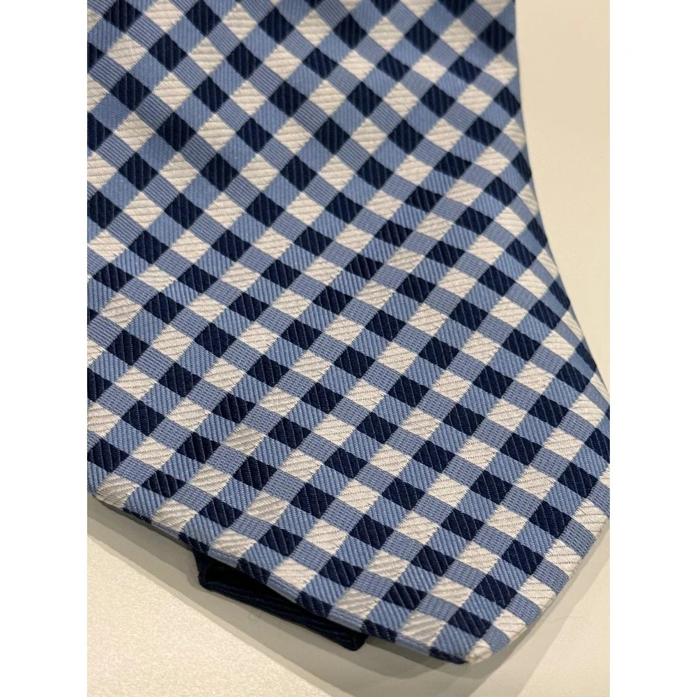 Tommy Hilfiger Mens Blue Gingham Check 100% Silk‎ Necktie Made in USA